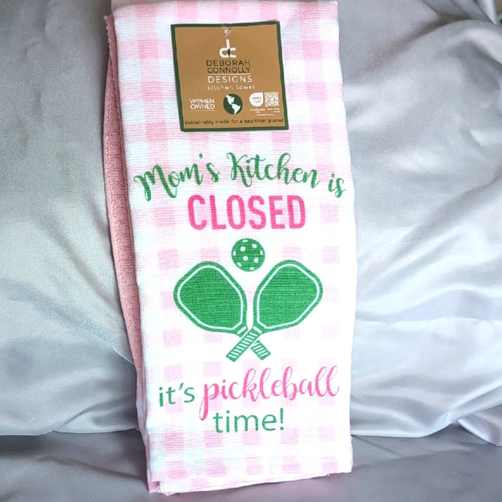 Pickleball Kitchen Towel Set of 3 Deborah Connolly Pink Checkered
